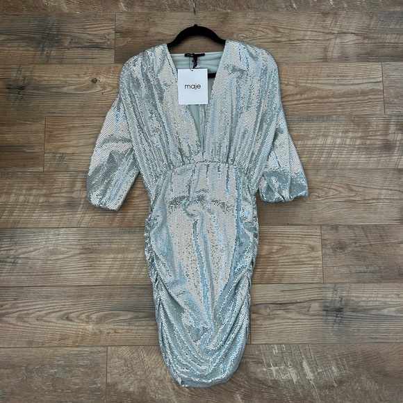 Maje Dresses & Skirts - New With Tags Maje Sequin Ruched Dress Size 40